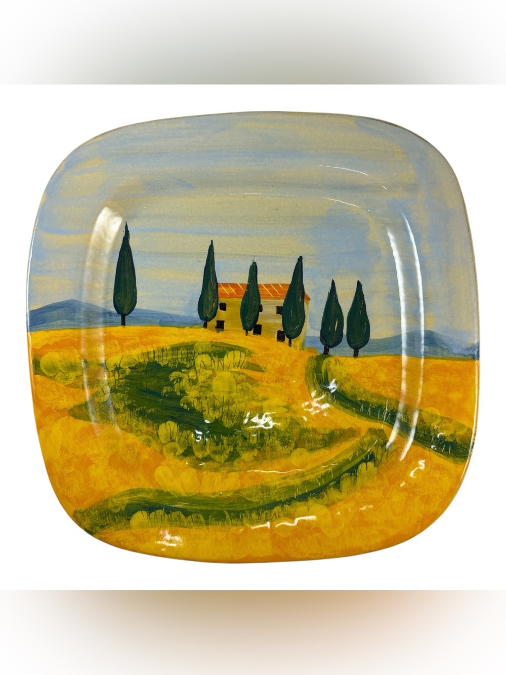 Vintage Bellini Piu Italy Ceramic Platter 15" Tuscan Hand Painted Wall Plate Art